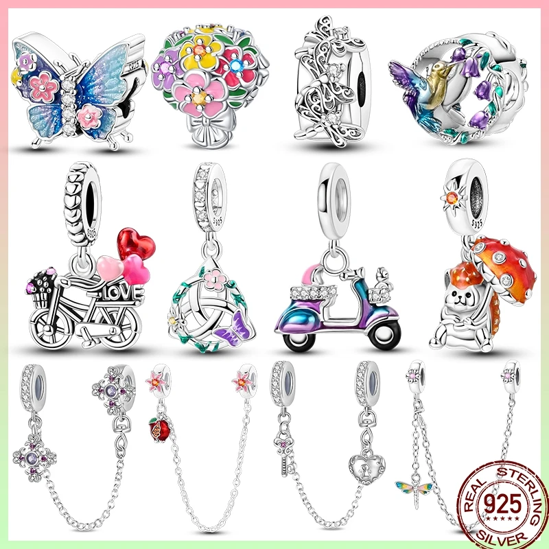 

925 Sterling Silver Shiny Zirconia Spring Outing Motorcycle Series Charm Beads Suitable Fit Pandora 925 Original Charm Bracelet