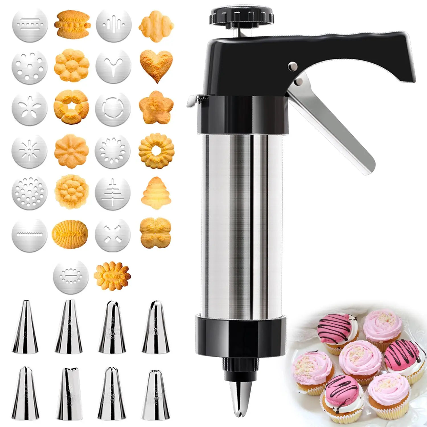 

Stainless Steel Cookies Press Guns With 13 Cookie Discs 8 Piping Tips For DIY Christmas Cookies Maker Tool Kitchen Tools