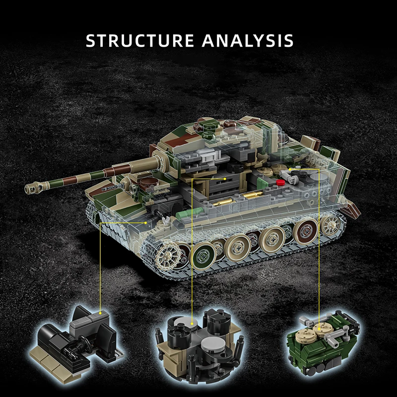 1:28 German Tiger Tank Building Blocks Set, DIY Military Model Bricks Toy, Collection Gift for Adults Christmas view 5