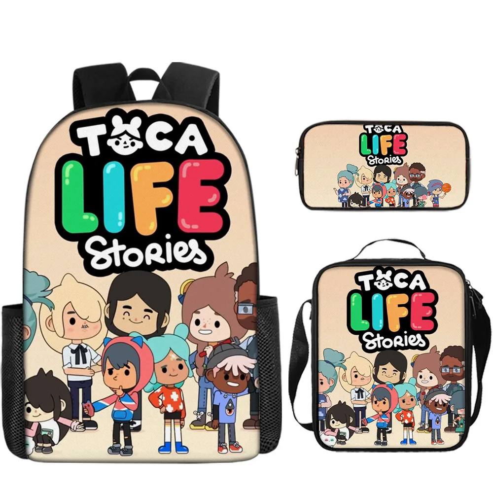 

Cartoon Popular Novelty Toca Life World 3D Print 3pcs/Set Student School Bags Laptop Daypack Backpack Lunch bag Pencil Case