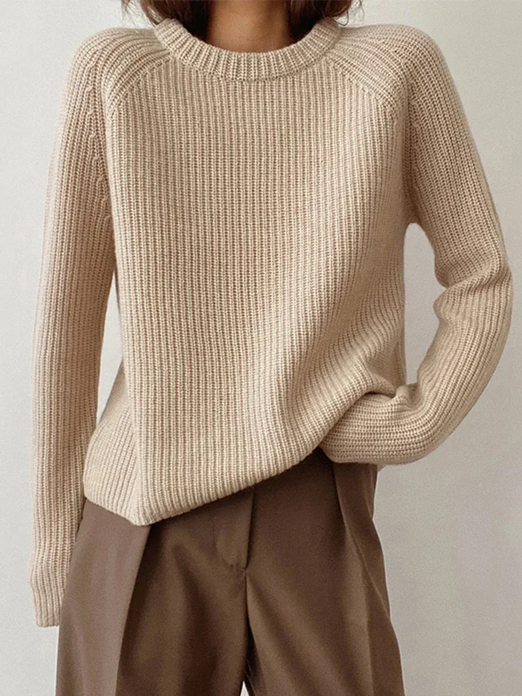 

Осень/зима, новые поступления, женский пуловер с круглым вырезом и длинными рукавами, однотонный, минималистичный, вязаный подол со сборками по краю