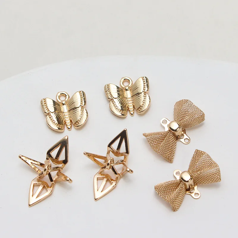 1pcs Diy Jewelry Color Retention Copper Accessories Mesh Bow Fan Thousand Paper Cranes Antique Pendant Earrings Material Charms