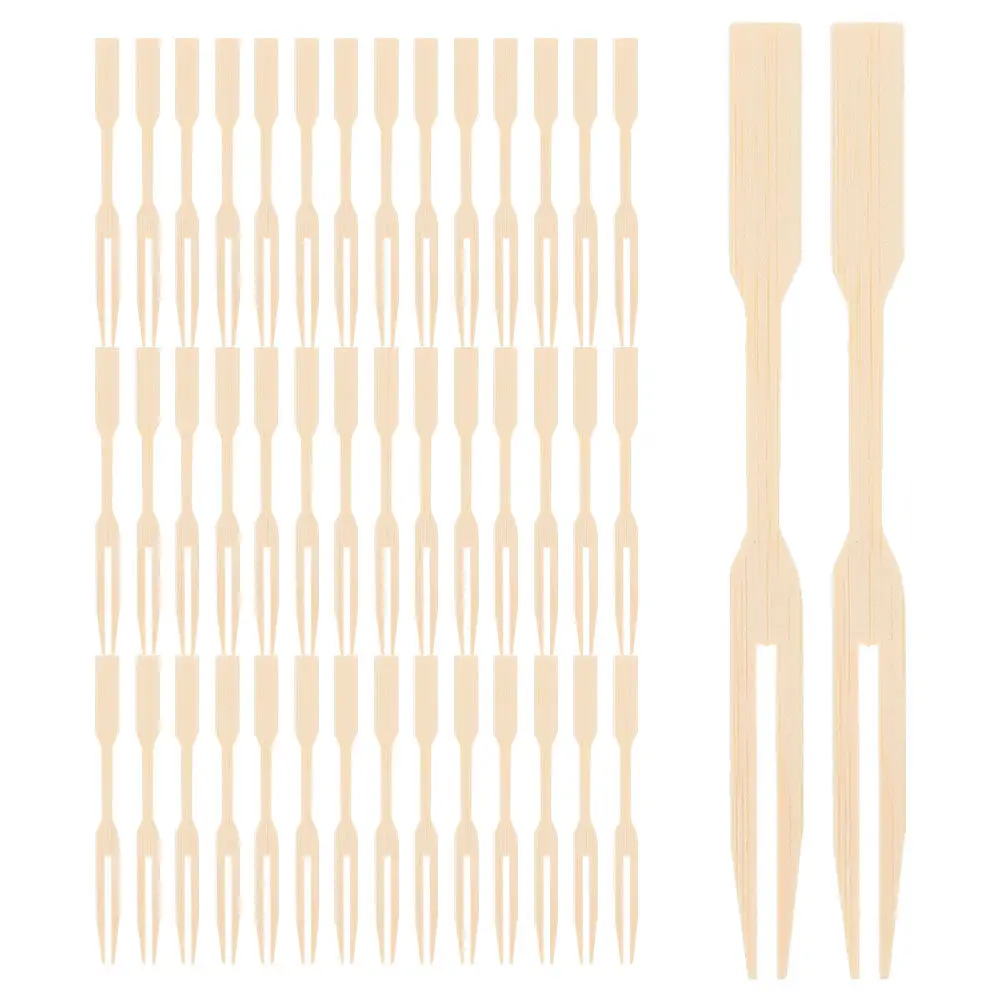 200Pcs Bamboo Fruits Forks Disposable Flat Mini Food Picks Two Prongs Appetizer Snack Dessert Party Cocktail Sticks