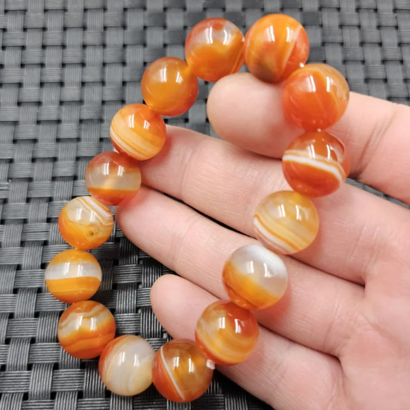 Ice round bead , red silk agate 14mm jade , unisex through-hole bracelet