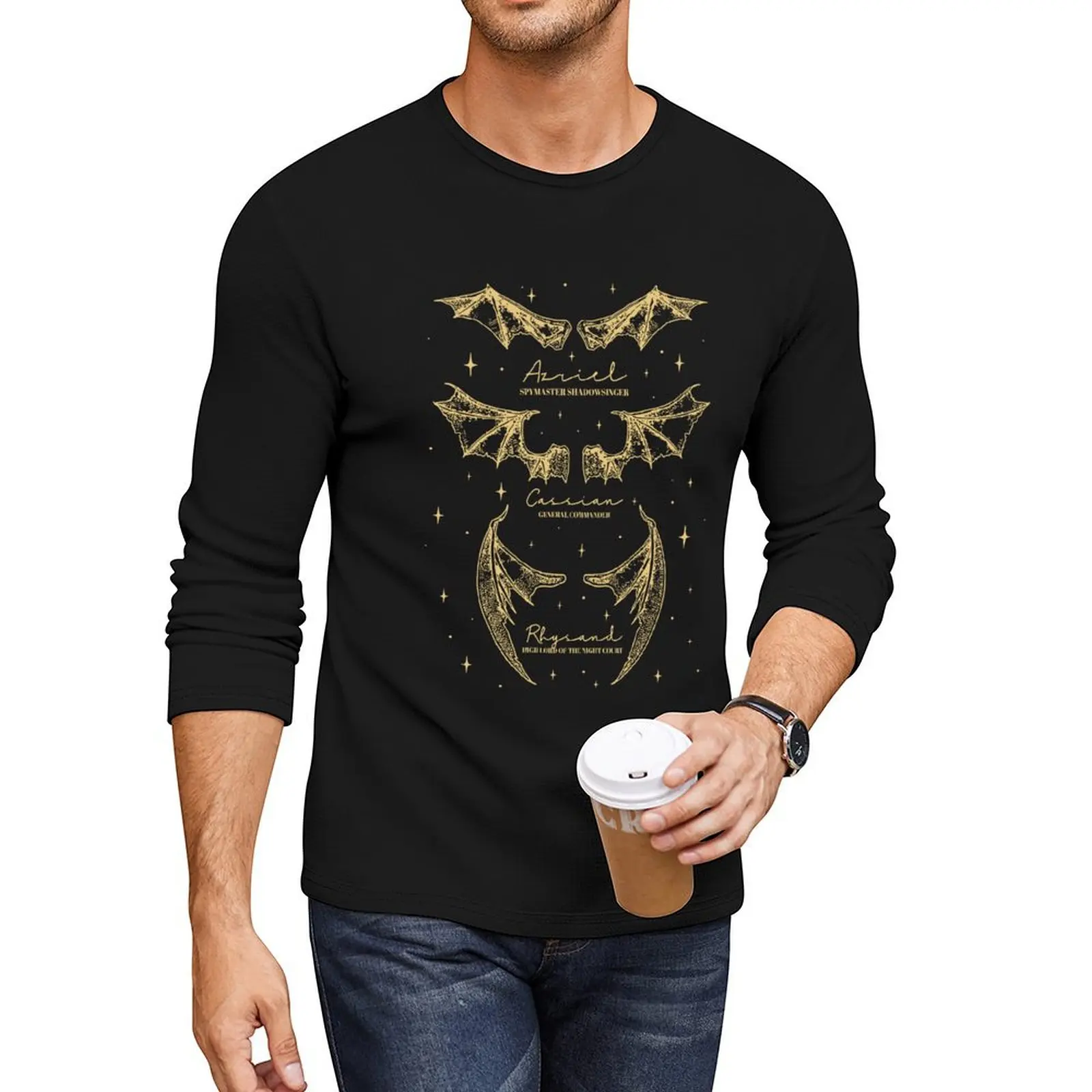 Golden Bat Boys ACOTAR Bookish wings design Rhysand Cassian Azriel Long T-Shirt kawaii clothes mens big and tall t shirts