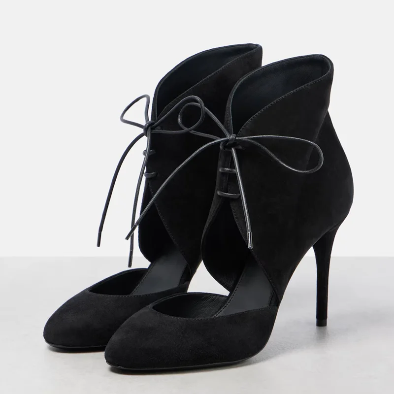 

Suede Hollow Out Straps Ankle Boots Sexy Round Toe Thin Heel Solid Accept Customized New Arrivals Fashion Women Boots
