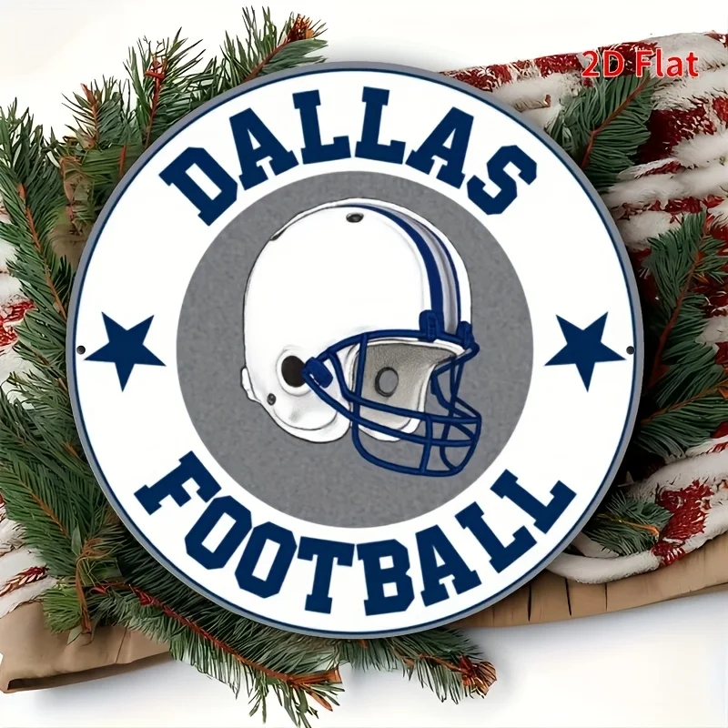 [مسطح] قطعة واحدة من لافتة ألومنيوم عتيقة مقاس 8 × 8 بوصة من دالاس لكرة القدم - تصميم كلاسيكي مع خوذة ونجوم، فن جداري معدني متين لـ Sp