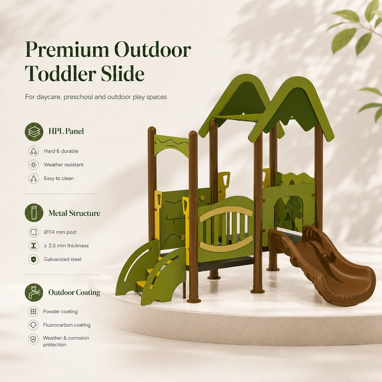 Modern Outdoor Kindergarten Furniture Compact Laminate Slide Play Area for Preschool Daycare Garden