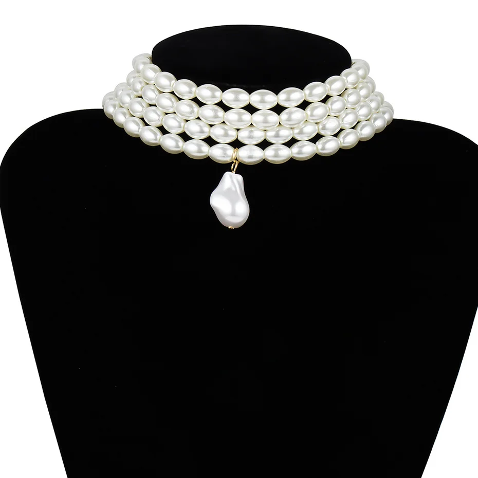 Elegante unregelmäßige Nachahmung Perle Choker Halskette Frauen Braut mehr schicht ige Schlüsselbein Kette ästhetischen Hals Schmuck wed Accessoires – Detail 8