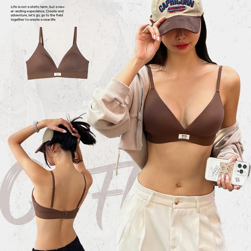 Sous-vêtements sans couture coupe triangle français pour femmes, soutien-gorge anti-affaissement, mince, sexy, V profond, push-up de petite poitrine, seins secondaires