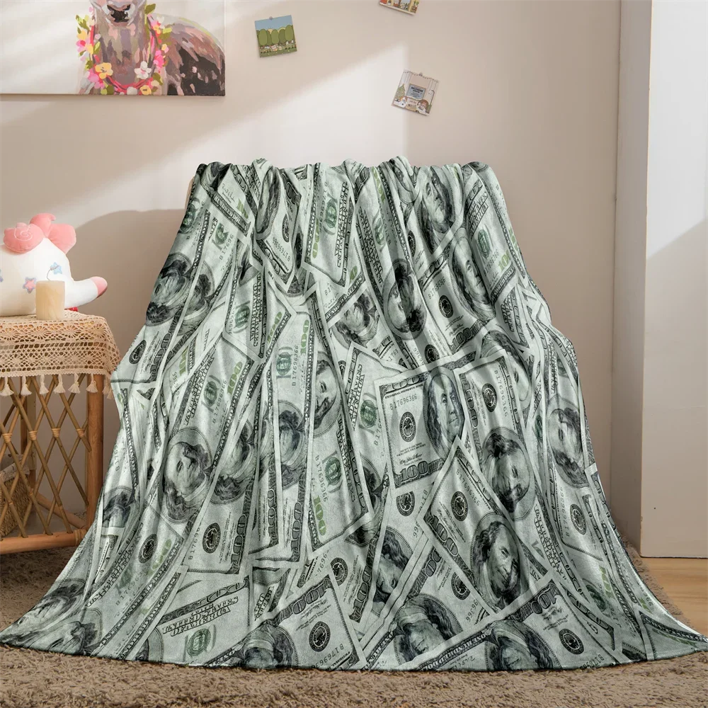 Dollar Bill Money Pattern Throw Blanket for Couch Sofa Bed Plush Throw Fleece Blanket Soft Cozy Bedding for Adults Bedroom Gifts