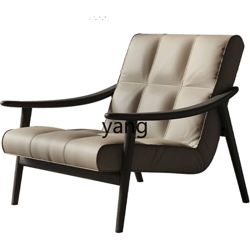 

LMM Leather Solid Wood Leisure Simple Modern Living Room Balcony Recliner Single Light Luxury Sofa