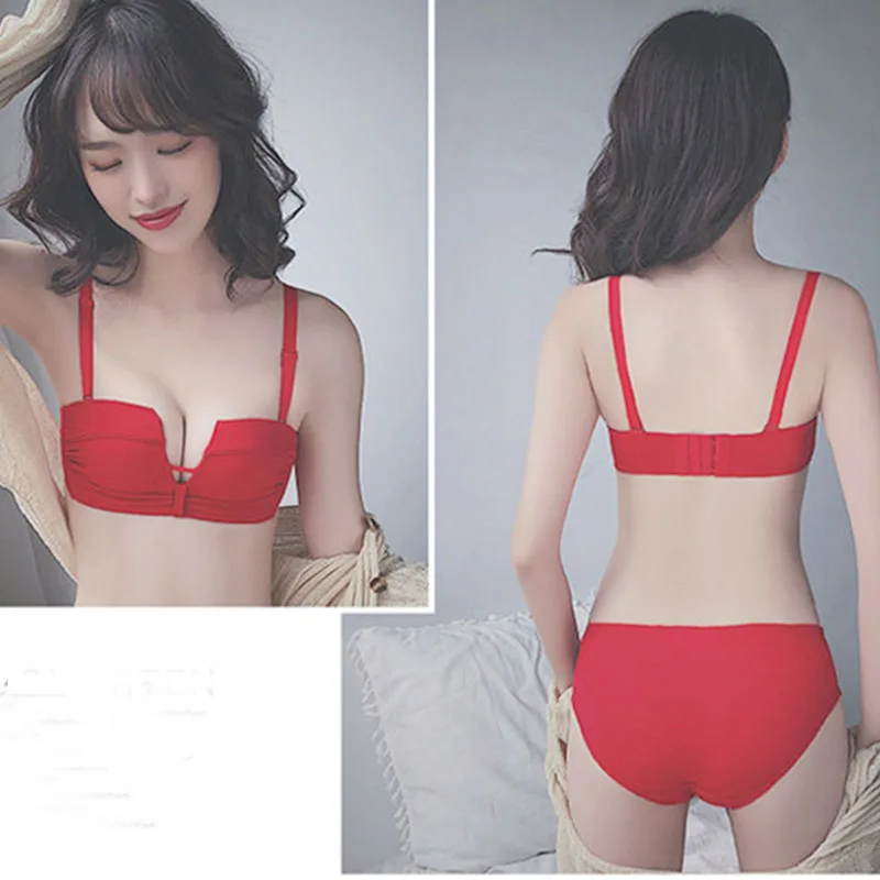 Women\'s Bra Small Chest Comfort Push Up Brasieres No Steel Ring Underwear Sexy Backless Bras Red Black Bralette  best bra stanik