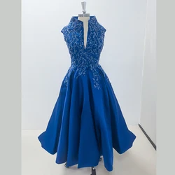 Vestidos de Noche formales drapeados sin mangas con cuello en V para mujer, elegantes vestidos a medida con apliques de cuentas para ocasiones especiales, vestido de graduación, 2024