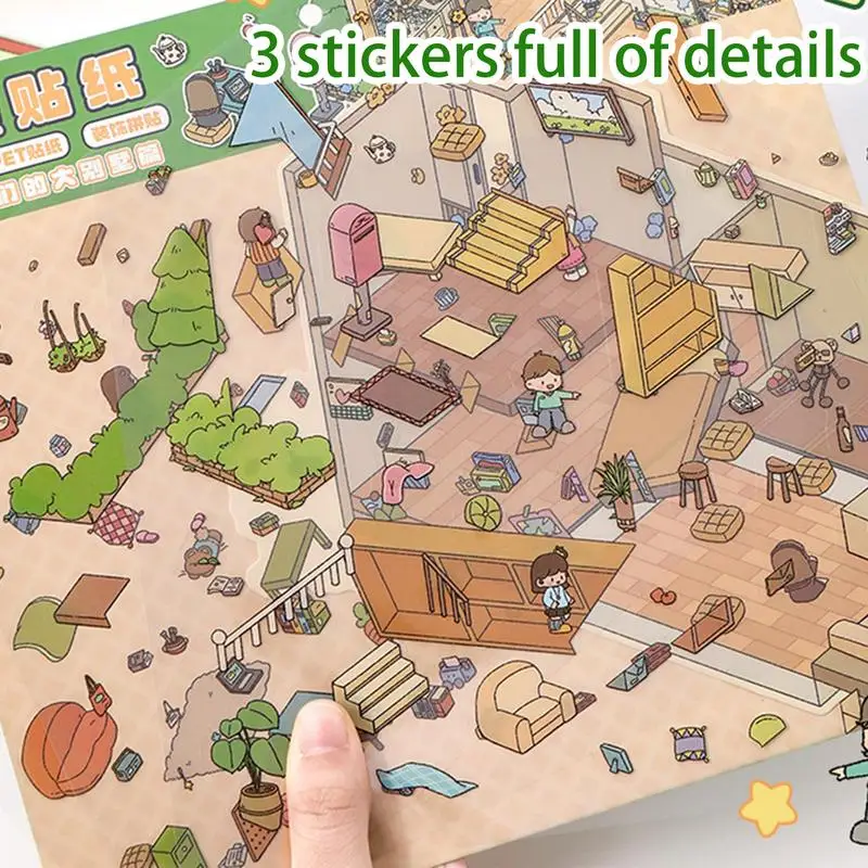 Plus Size Scene Stickers Landscape Sticker DIY Pocket Cabin Scene Stacking and Pasting Festival Gift for Kid Child Student