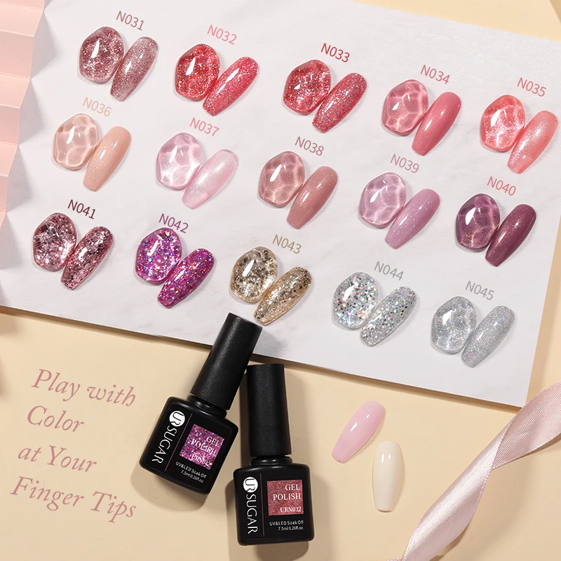 UR SUGAR 7.5ml Pink Series Glitter Gel Nail Polish Winter Semi Permanent Soak Off UV Gel Varnish Sparkle Nail Art Manicure