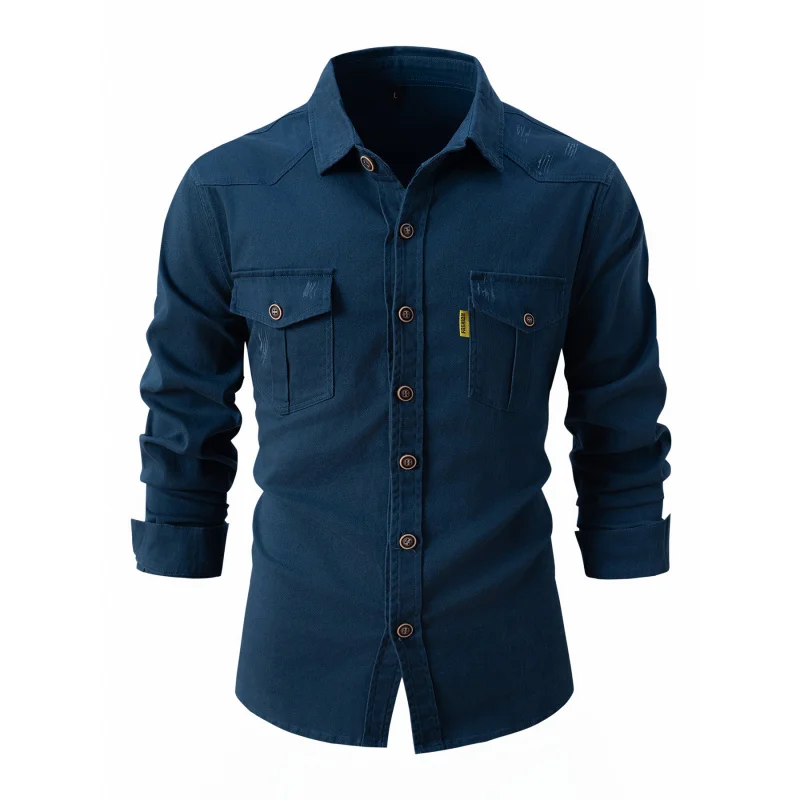 Autumn Winter New European Size Men's Shirt Washed Stretch Cotton Casual Fashion Business Men's Long Sleeve Shirt