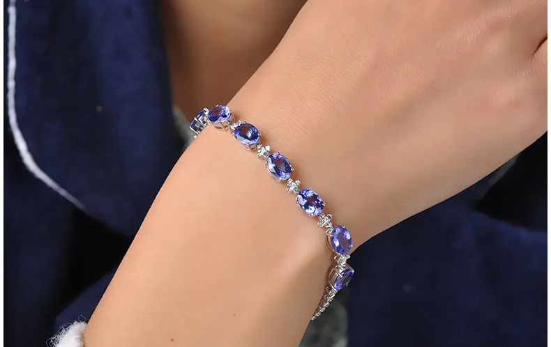 Luxury Silver Bracelets For Woman With Blue Sapphire Gemstone Lady Fine Jewelry Wholesale Gift