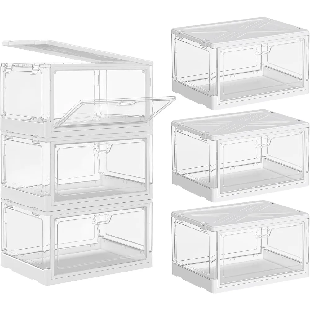 

Clear Storage Bins with Lids, Stackable Storage Bins with Magnetic Doors Open Front, Plastic Storage Bins for Living Room, Bedr