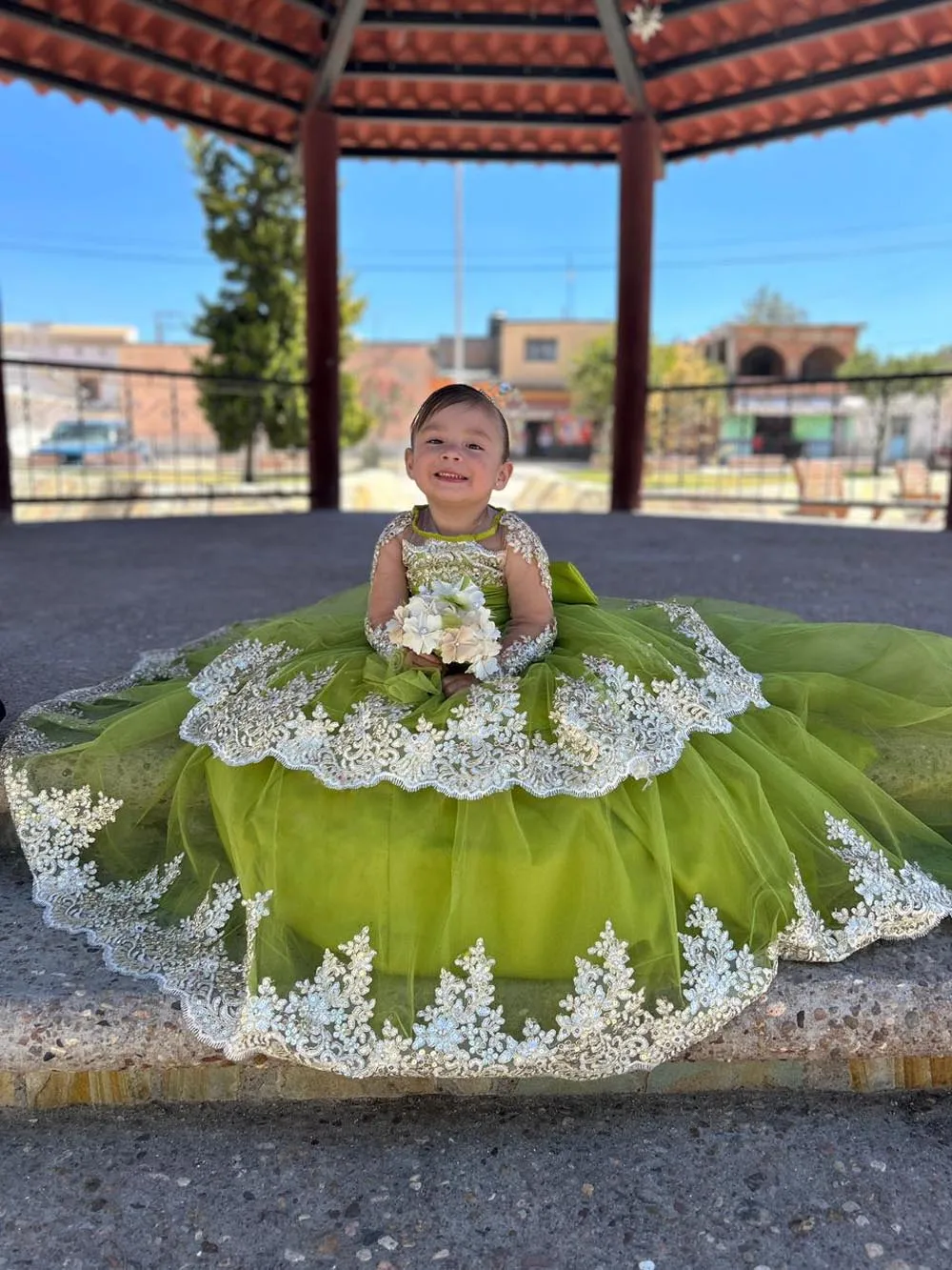 Girls Lace Sleeve Flower Girl Dresses With Train Toddlers Tulle Tiered Pageant Dress Satin Bow Communion Wedding Party Gowns