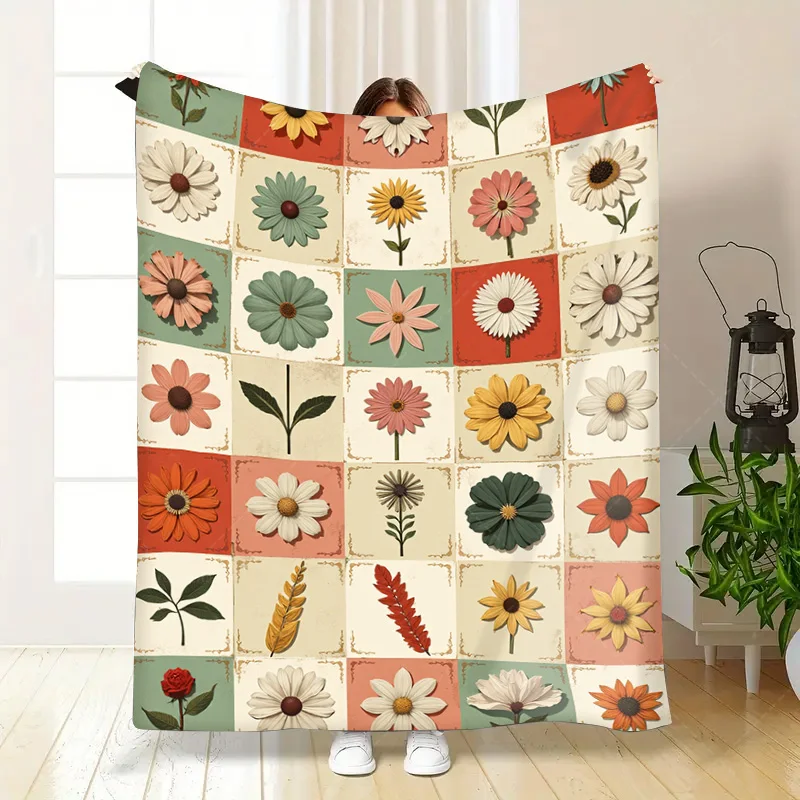 1 قطعة بطانية الفانيلا خمر الأزهار خليط لحاف بطانية لديكور المنزل مريح #5