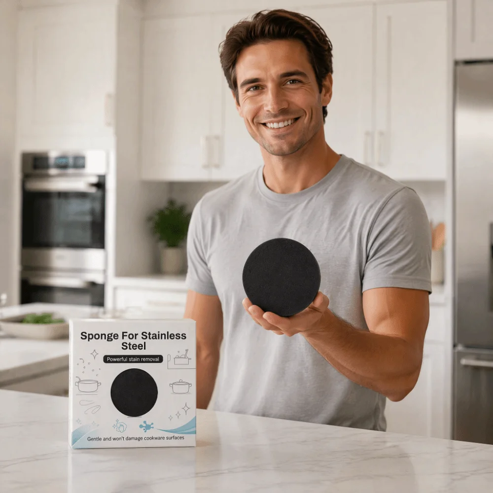 Sponge Sand Cleaning Sponge Scratch Resistant Black Stainless Steel Sponge Multi Purpose Round Shape Kitchen Sponge