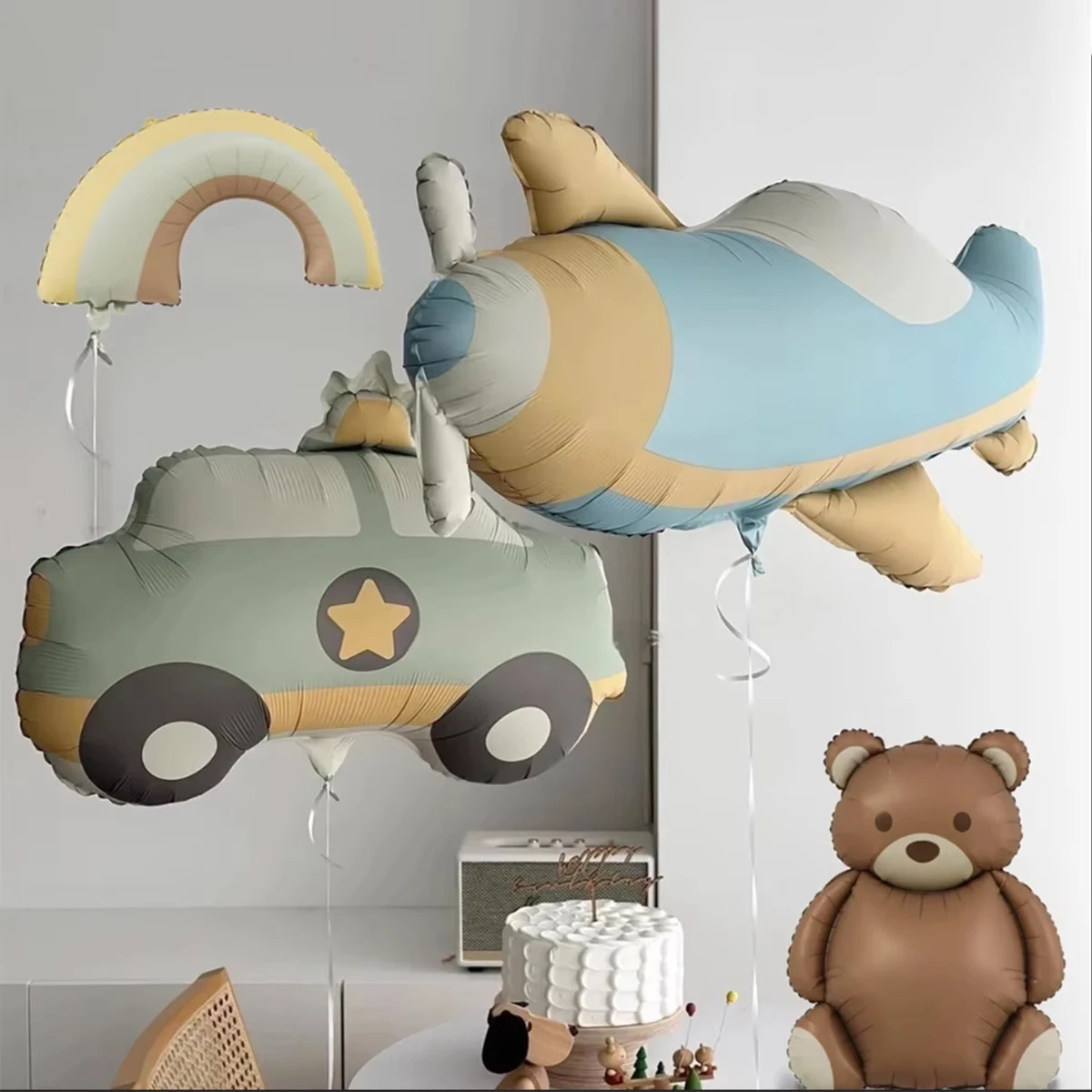 Birthday Bear Aluminum Foil Balloon Cartoon Frosted Rainbow Car Airplane Balloon Children's Toy Birthday Party Balloon Decoratio
