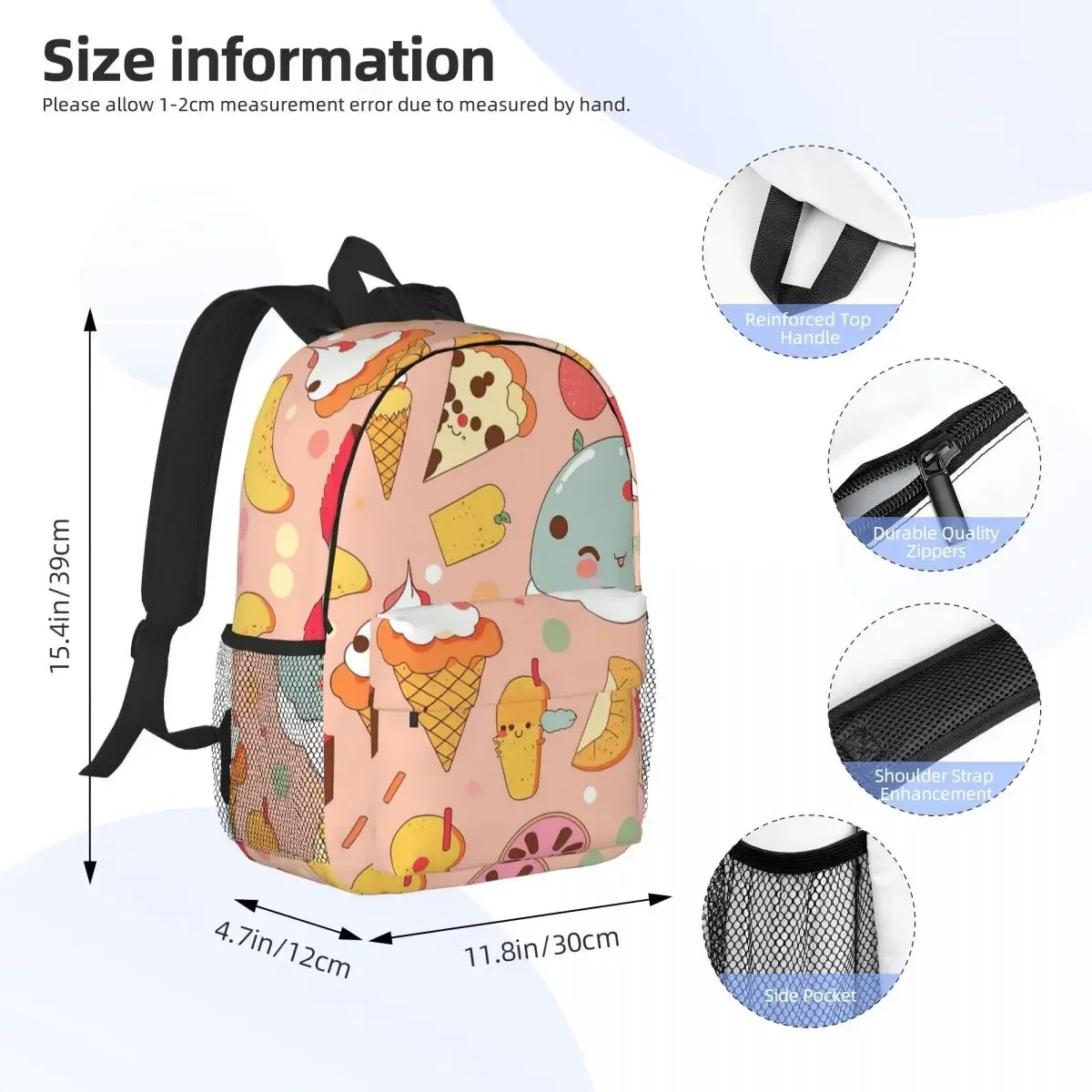 Kawaii Food Pattern Backpacks Teenager Bookbag Casual Children School Bags Travel Rucksack Shoulder Bag Large Capacity