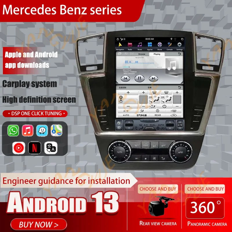 For Mercedes Benz ML W164 W300 ML350 ML450 ML500 GL X164 G320 GL350 GL450 GL500 Android 14 Car Monitor Screen Carplay Audio