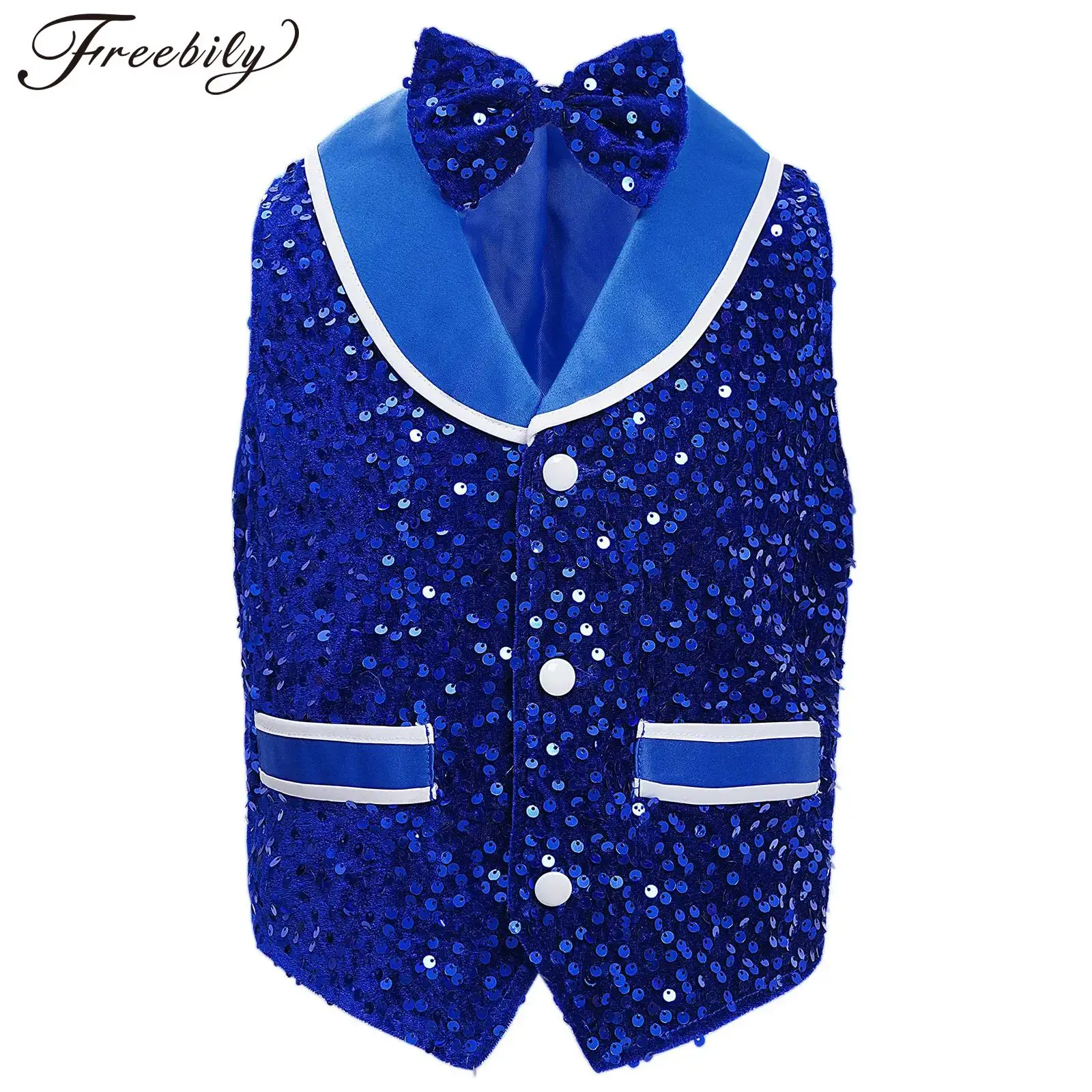 Kinder Jungen Mädchen Jazz Dance Schule Chor Performance Weste Glänzende Pailletten Samt Weste mit Fliege für Halloween Karneval Party