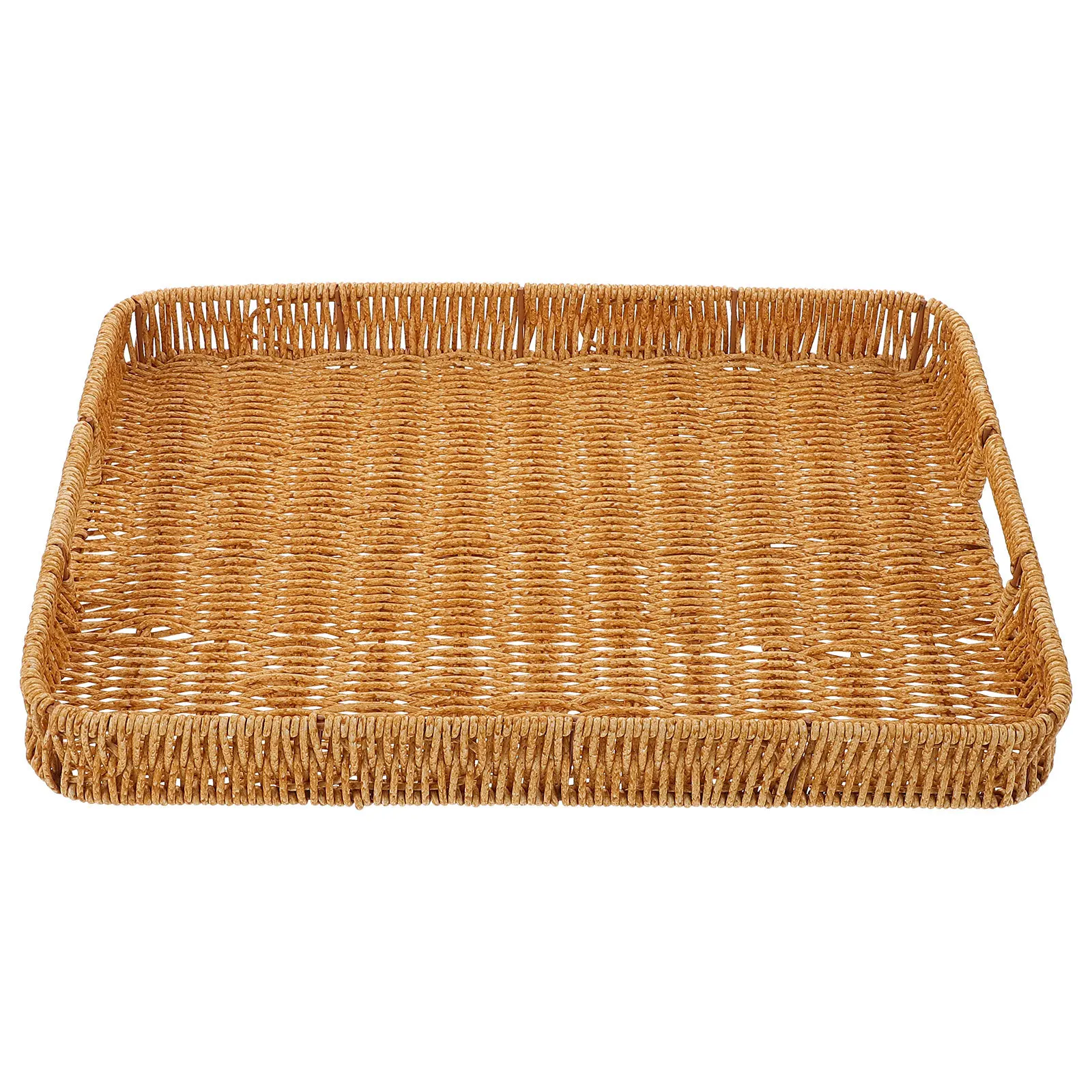 

Plastic Woven Basket Rectangular Storage Tray For Coffee Table Desktop Organizer Imitation Rattan Multi-Purpose Tray