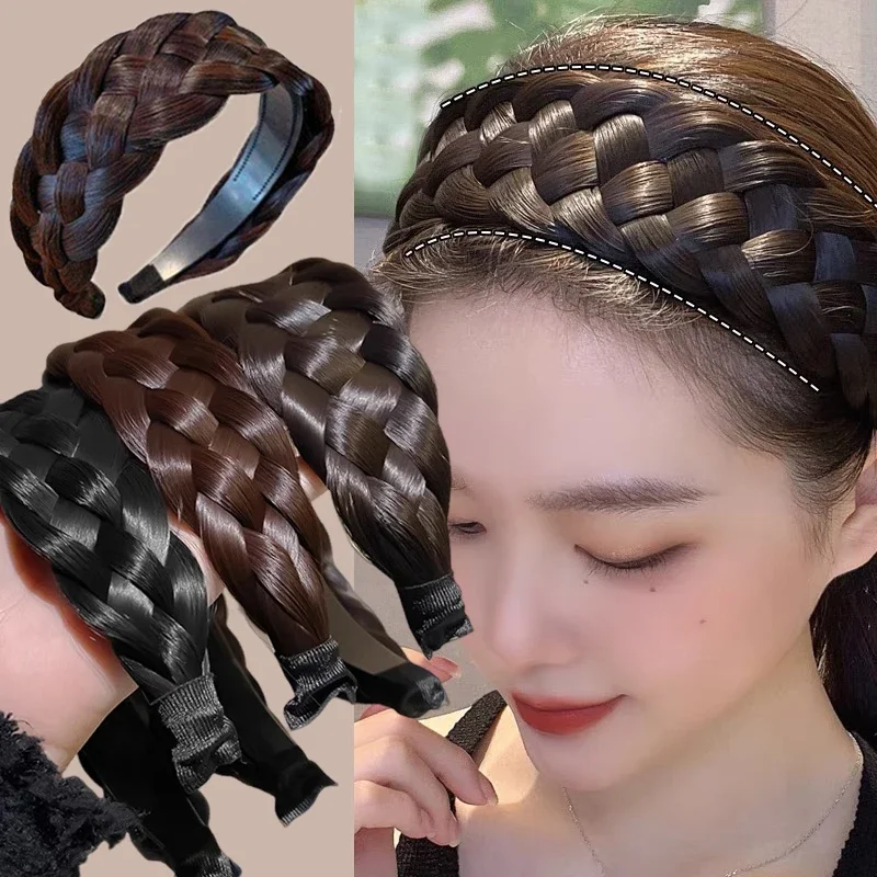 Wig Braided Headbands for Women Fishbone Wide Twist Hairbands Handmade Head Hoop Hair Bands Styling Headwear Accessories Gift