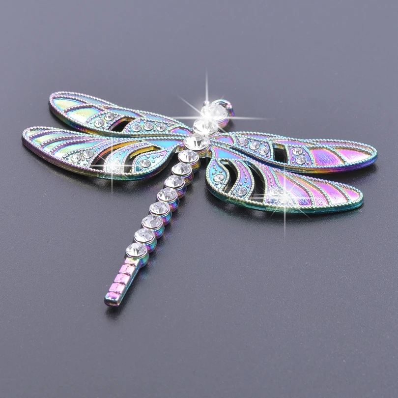 10PCS Large Insect Rainbow Charm Dragonfly With Rhinestone Alloy Charm for Jewelry Making Vintage Necklace Pendant Keychain Bulk