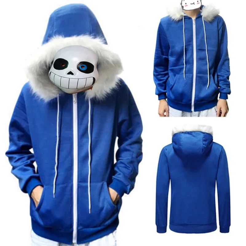 

Kids Adults Sans Undertale Cosplay Hoodies Latex Mask SKELETON Jacket Sans Velvet Hooded Zipper Sweater Animation Game Outfit