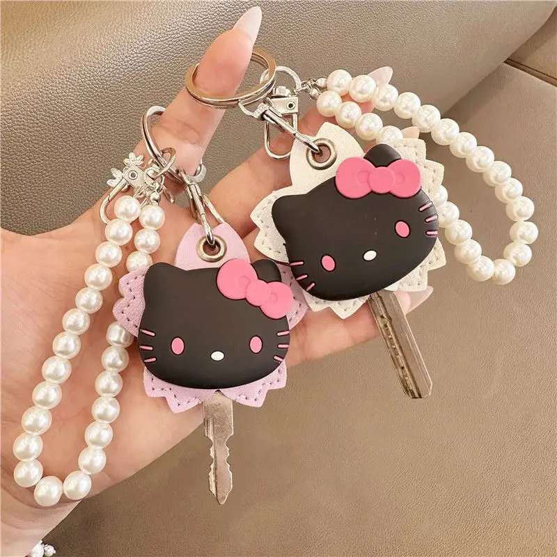 Sanrio Hello Kitty funda protectora para llave llavero tarjetero de acceso lindo Anime perla llavero colgante Kawaii chica regalo