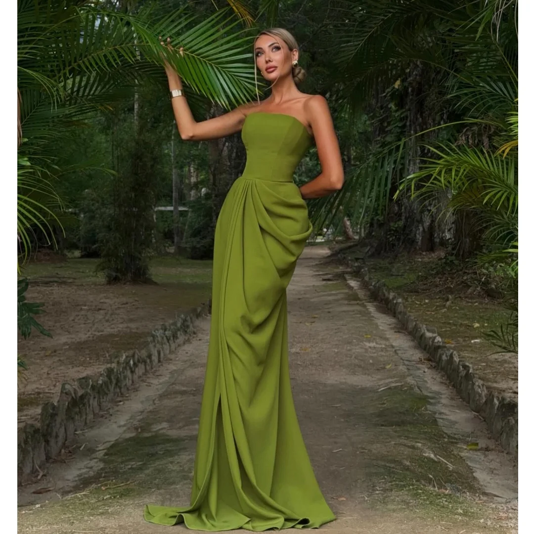 

Elegant Evening Dresses Green Strapless Pleat Prom Dress Floor Length Formal Party Gown Gala Vestidos Customized