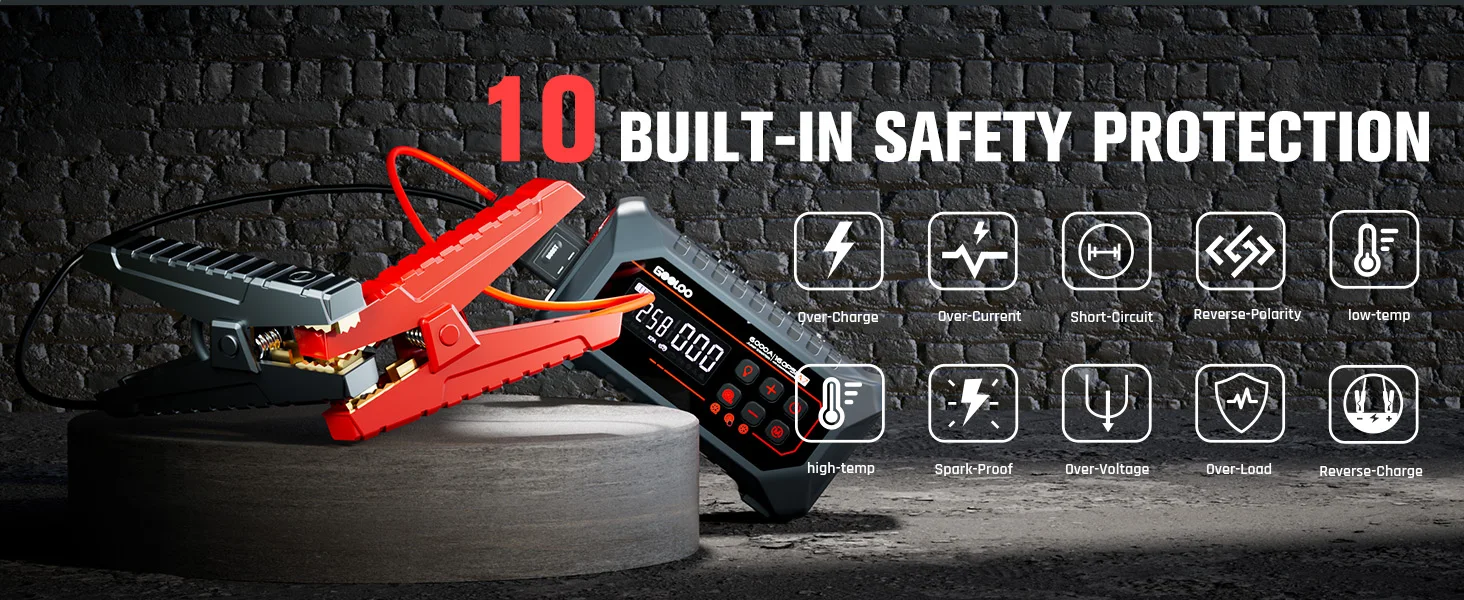 GOOLOO 24000mAh Tragbarer Starthilfe-Powerbank mit 160PSI Luftpumpe, 12V Auto-Booster für Benzin- und Diesel-Fahrzeuge, Batterie-Starter und Powerbank für Fahrzeugmotoren – Detail 11