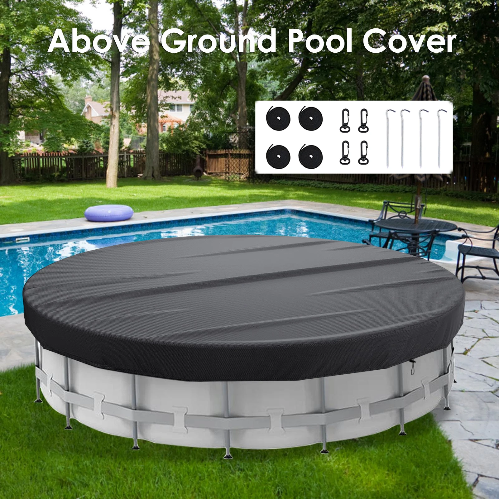 Pool Covers For Above Ground Pools Pool Blanket Solar Covers Round Pool Covers With Windproof Straps & Ground Nails Dustproof