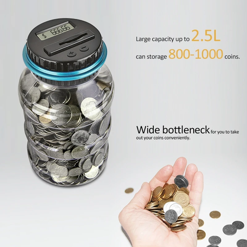 FULL-Electronic Digital Coin Counter Automatic Money Counting Jar Saving Piggy Bank