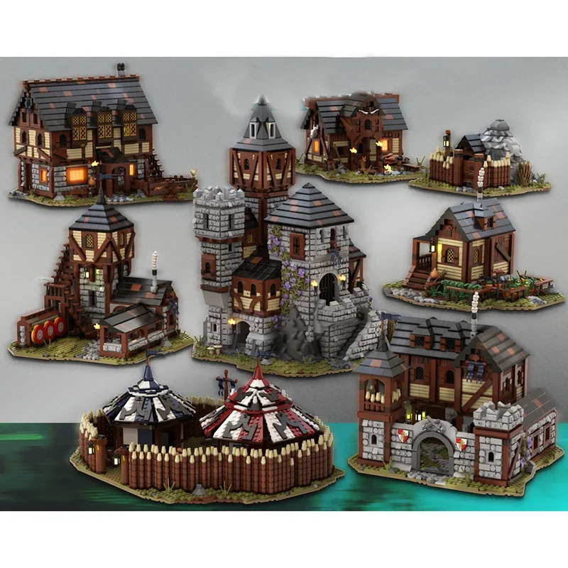 Moc قوالب بناء في نهاية المطاف قرية القرون الوسطى حزمة نموذج بناء التكنولوجيا وحدات القلعة نموذج كتلة لتقوم بها بنفسك لعبة هدايا العيد #2