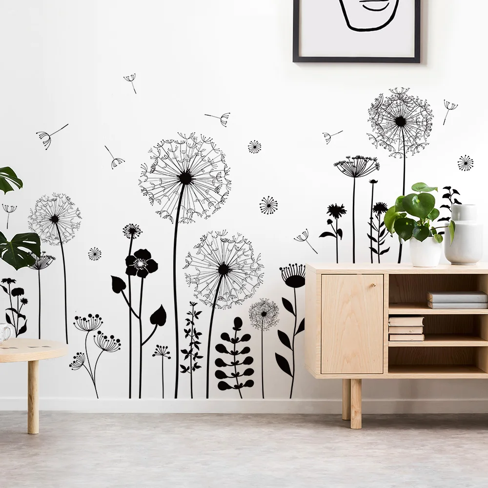 Simple Dandelion Wall Stickers For Living Room Natural Bedroom Wardrobe Skirting Wall Decoration Self-adhesive Decor Sticker