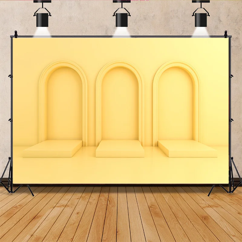 Red Theater Podium Stage Open Curtain Spotlight Photography Backdrops Props Empty Room Birthday Party Indoor Background TQ-19