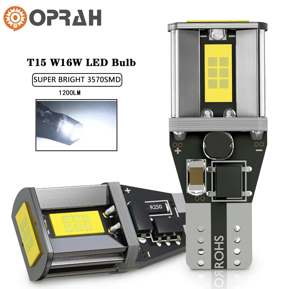 2pcs Oprah 1200LM T15 W16W LED Canbus No Error 3570 3 SMD High Power 912 921 Car Backup Reverse Lights Auto Lamp 6000k White 12V