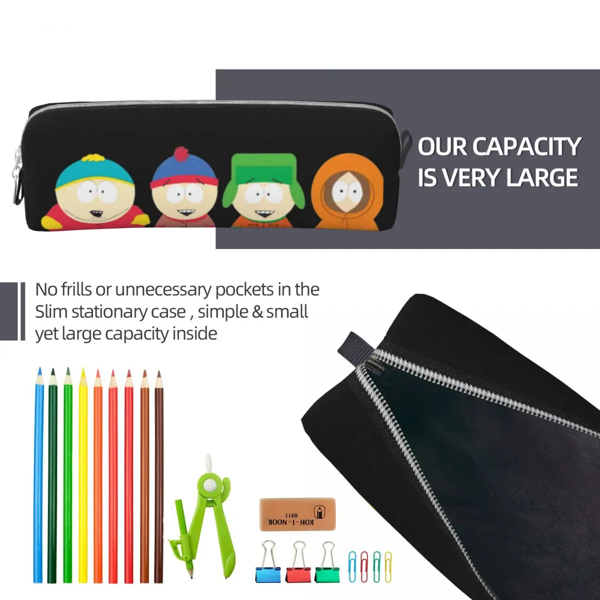 Kawaii Cartoon Cute Southed Pencil Case Parks Characters Smile Back To School Pencil Cases Square Kid Fashion College Pencil Bag