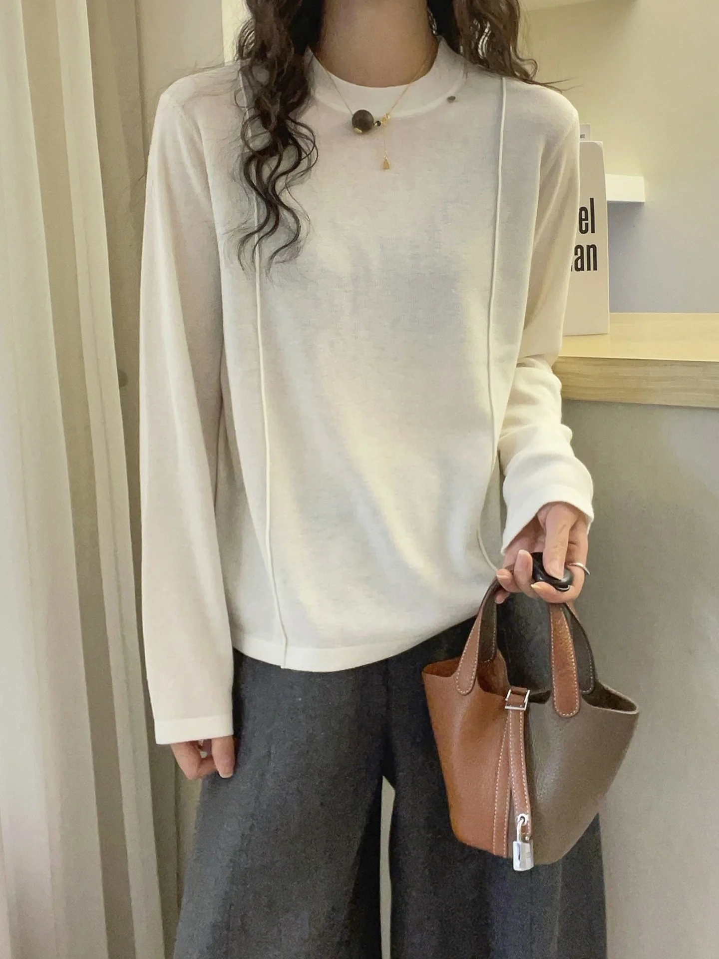 

Простой круглый Ne Color Camere Base irt Повседневный вязаный свитер Зимний модный приятный для кожи верх для внутренней одежды