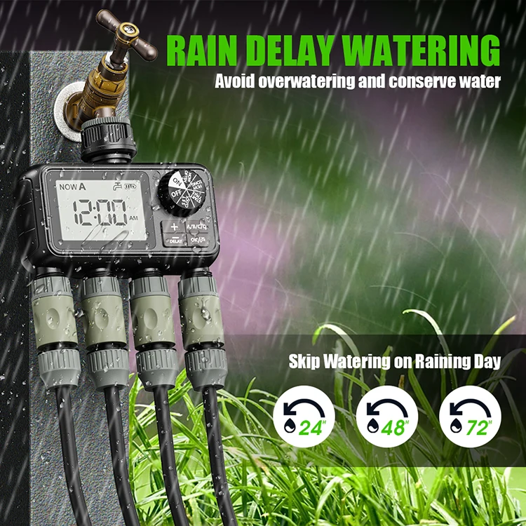 2025년형 새로운 디자인 야외 농업 자동 탭 타이머 다이얼 정원 물 타이머 관개 컨트롤러 (4개 구역 포함)