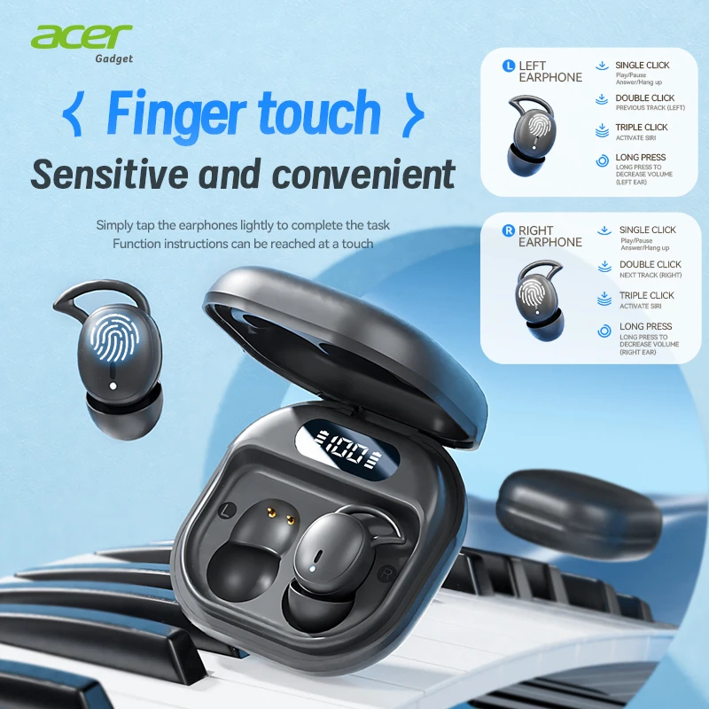Acer Ohr507 Auriculares inalámbricos Bluetooth Auriculares para dormir Diseño intrauditivo Cómodo de usar Deportes Correr Fitness Compatible con teléfonos móviles Tabletas Laptops Dispositivos Amante Regalo Recomendación