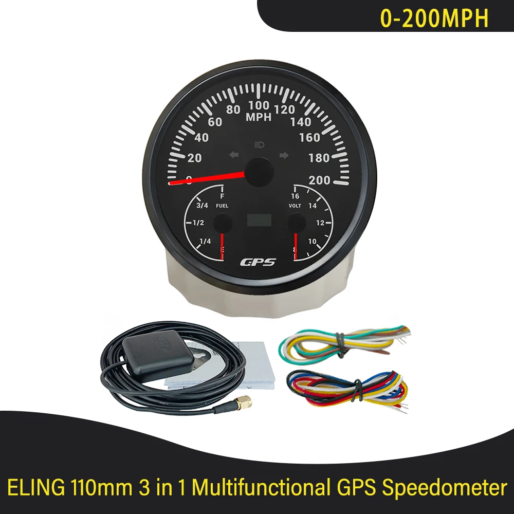 110mm 3in1 Multifunction Gauge 0-120 0-200 KMH MPH GPS Speedometer with Fuel Level Voltmeter 7 Colors Backlight for Auto VAN ATV