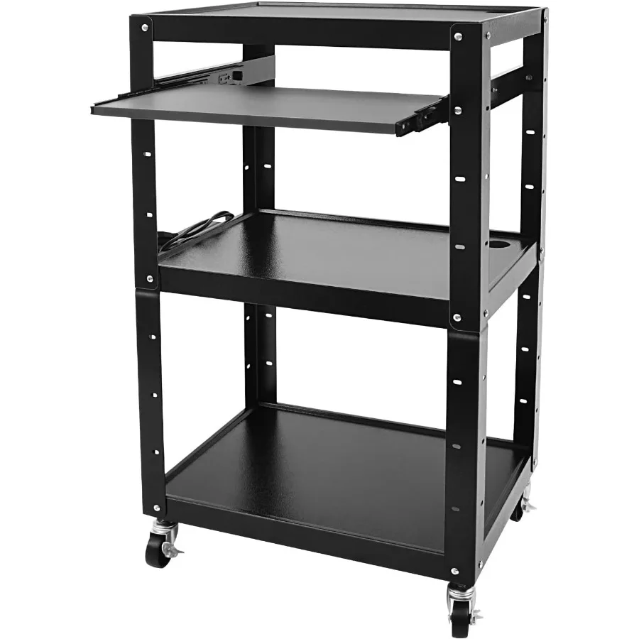 AV Presentation Cart Stand for Video Projector, Mobile Computer Workstation Carts with Adjustable Shelves, Metal Construction R