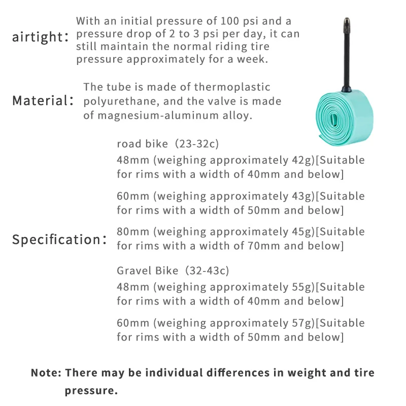 Boostor TPU Inner Tube 700cx23/32C 32/43C Bike Butyl Rubber Tube FV 48/60/80mm Road Bicycle Inner Camera Bicycle Accessorie - Image 4